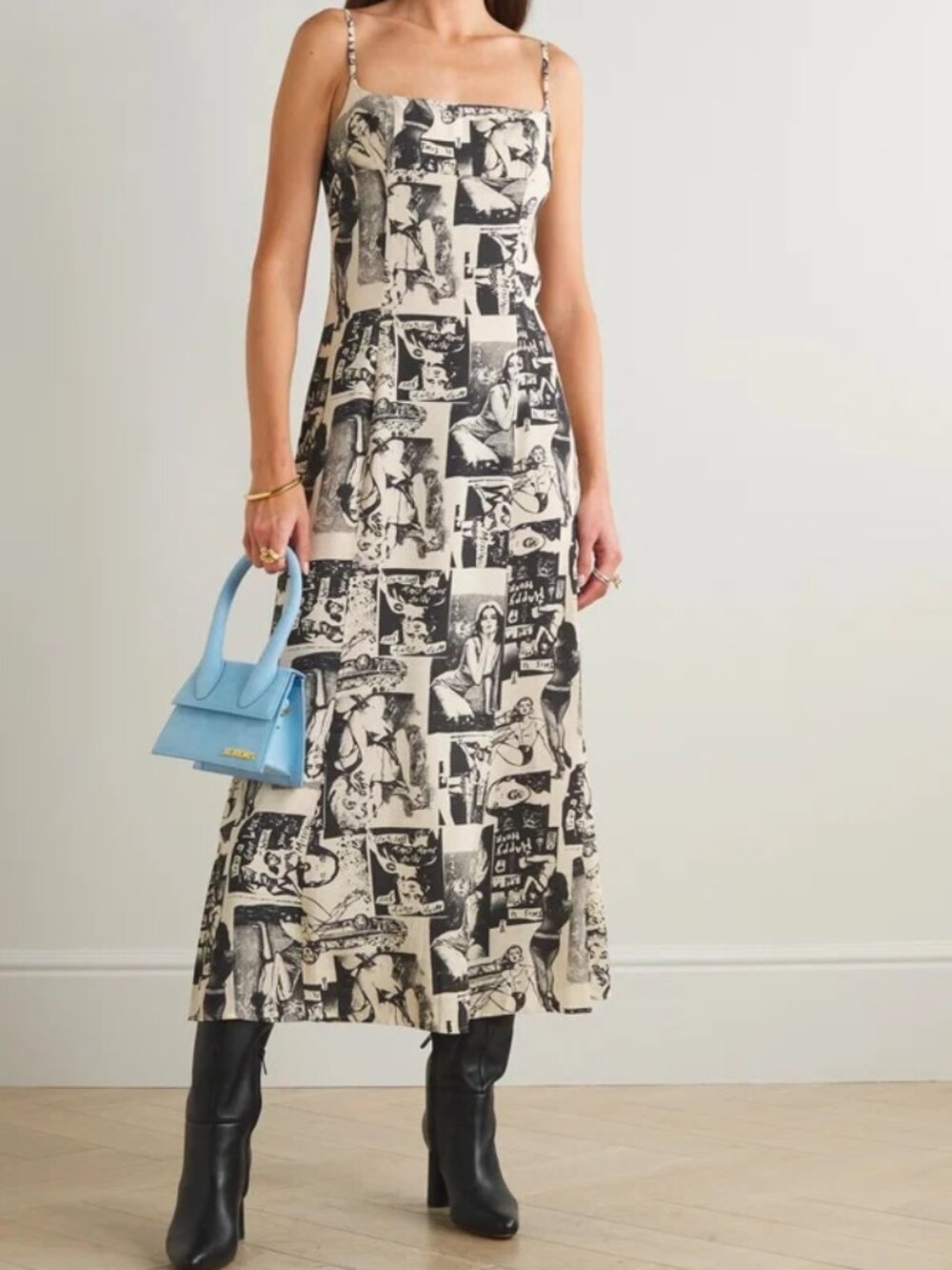Reformation Liya Midi Strapless Midi Dress - Comic Print Black Cream sz 12